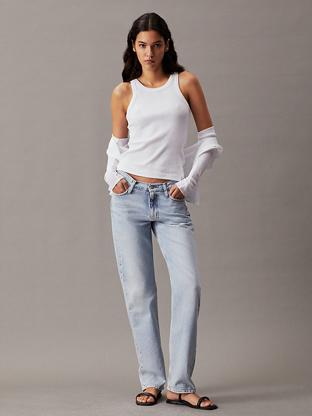 camiseta de tirantes slim de canalé bright white de mujeres calvin klein jeans