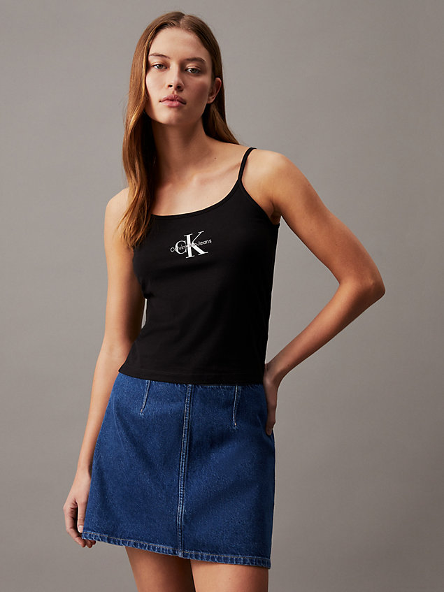 black wąski top na ramiączkach z monogramem dla kobiety - calvin klein jeans
