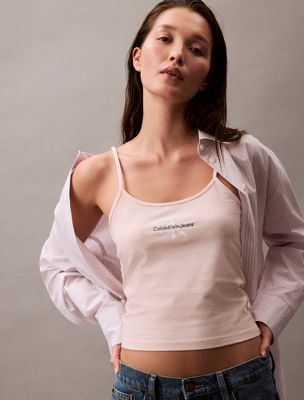 silver peony slim monogram cami top for women calvin klein jeans