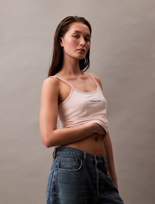 silver peony slim monogram cami top for women calvin klein jeans