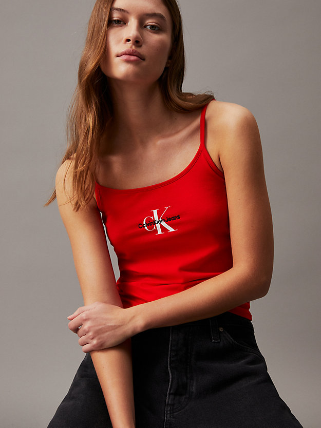 fiery red slim cami top met monogram voor dames - calvin klein jeans