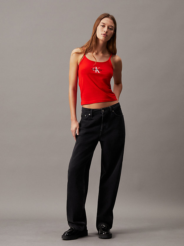 fiery red slim cami top met monogram voor dames - calvin klein jeans