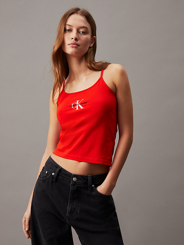 débardeur slim avec monogramme fiery red pour femmes calvin klein jeans