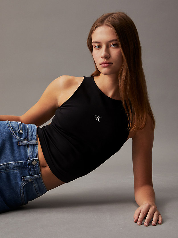ck black milano jersey cut out top for women calvin klein jeans