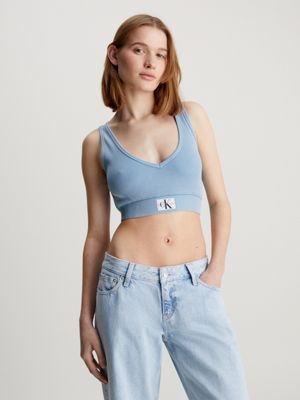 Calvin Klein Performance scoop neck crop top in blue abstract print - part  of a set