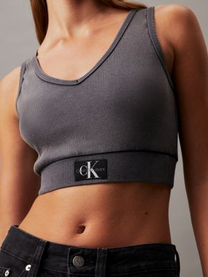 top cropped de algodón lavado washed black de mujeres calvin klein jeans