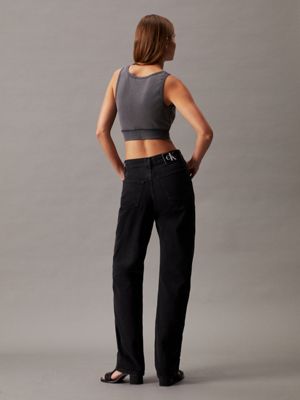 top cropped de algodón lavado washed black de mujeres calvin klein jeans