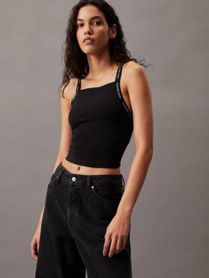 Pour Femme, Crop Top sans Manches à Col Carré, t-shirt basique décontracté