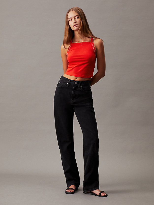 fiery red logo tape cropped tank top for women calvin klein jeans