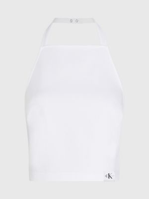 bright white coated milano halter neck top for women calvin klein jeans