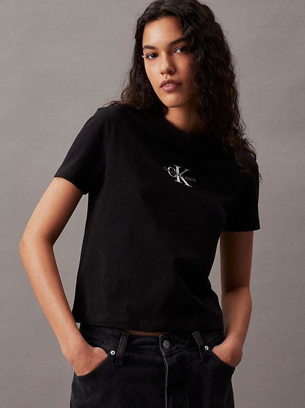 t-shirt corta monogram ck black da donne calvin klein jeans