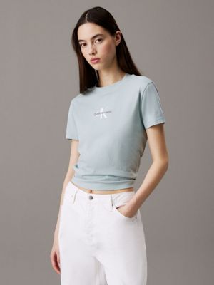 blue cropped monogram t-shirt for women calvin klein jeans