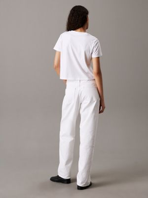 brilliant white cropped monogram t-shirt for women calvin klein jeans