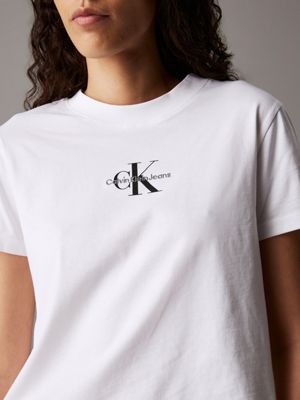 brilliant white cropped monogram t-shirt for women calvin klein jeans