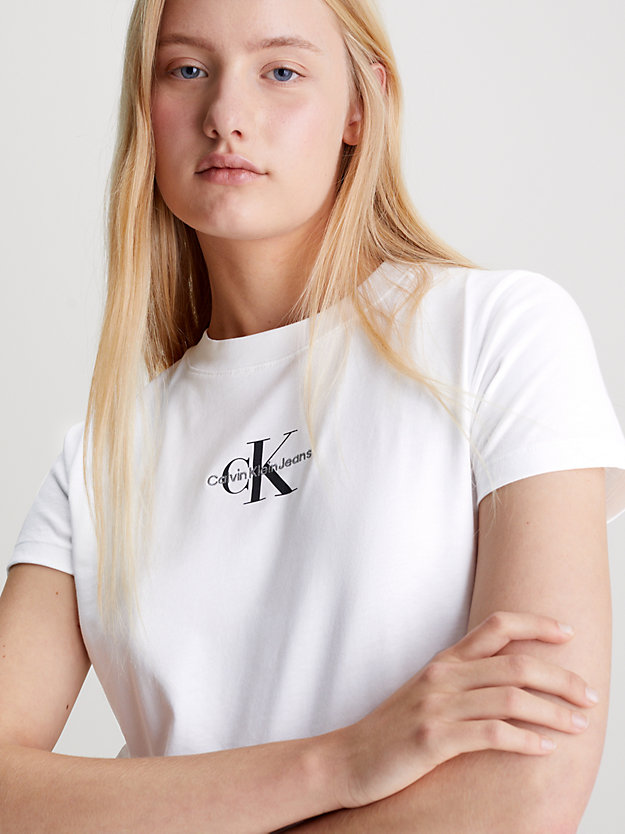 bright white cropped monogram t-shirt for women calvin klein jeans