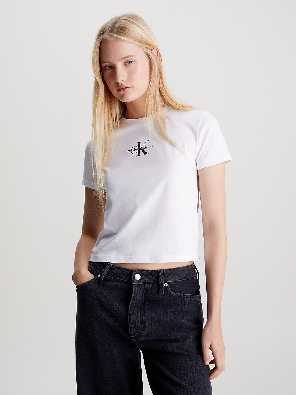BRIGHT WHITE Cropped Monogramm-T-Shirt undefined Damen Calvin Klein