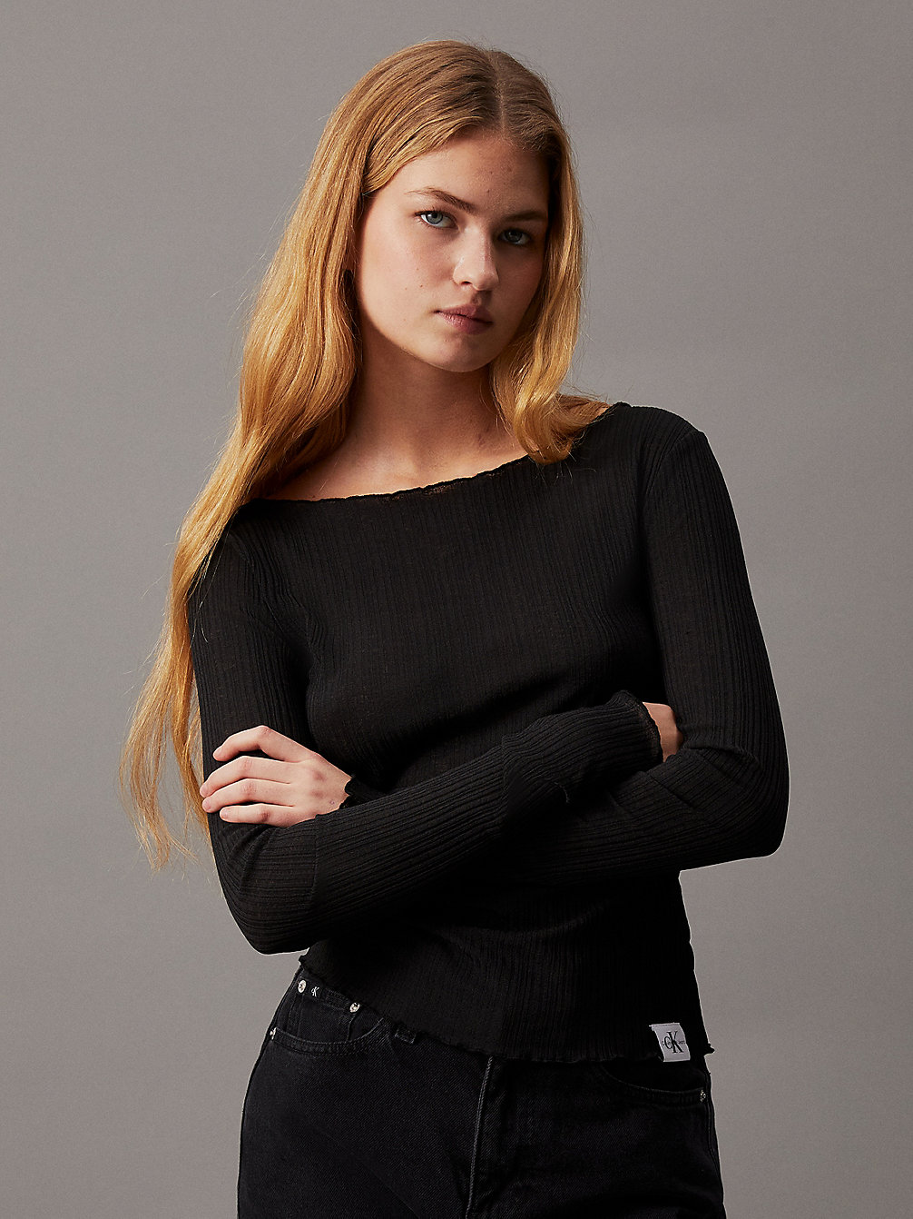CK BLACK Transparentes Langarmshirt Mit Rippen undefined Damen Calvin Klein