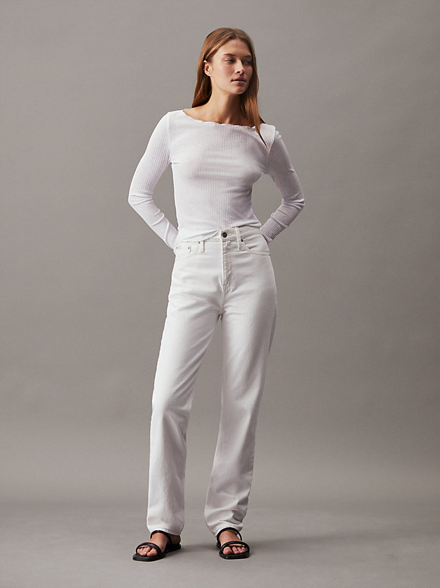bright white sheer ribbed long sleeve t- shirt for women calvin klein jeans