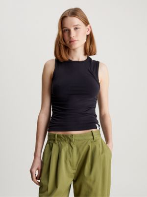 black tanktop aus weichem jersey im lagenlook für damen - calvin klein jeans