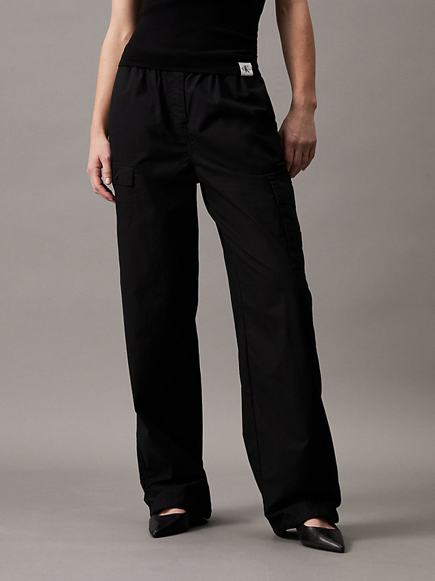 black cotton straight cargo pants for women calvin klein jeans