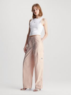 sepia rose cotton straight cargo pants for women calvin klein jeans