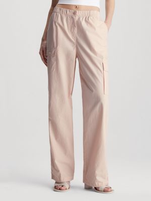 pink cotton straight cargo pants for women calvin klein jeans