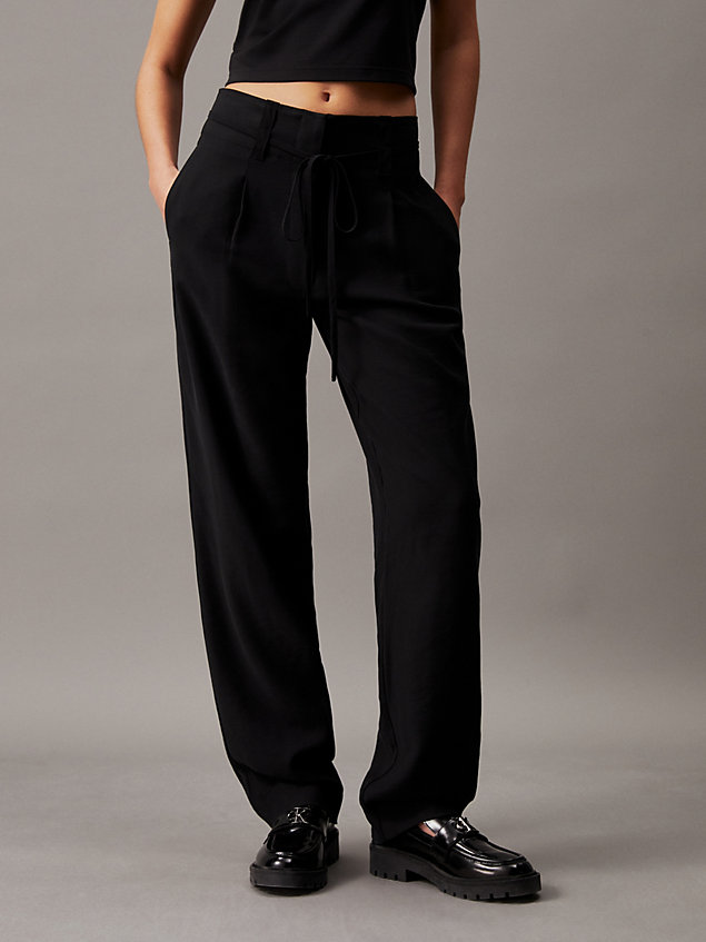 black soft twill tapered trousers for women calvin klein jeans