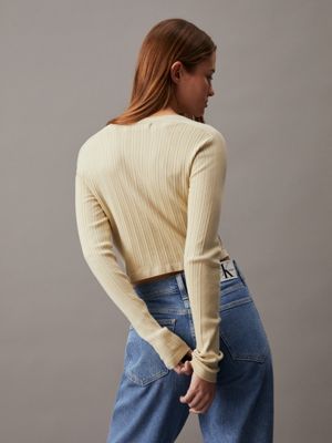 Calvin Klein Women's Cutout V Neck Cardigan White Size Large