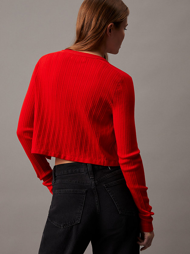 cardigan en lyocell doux côtelé fiery red pour femmes calvin klein jeans