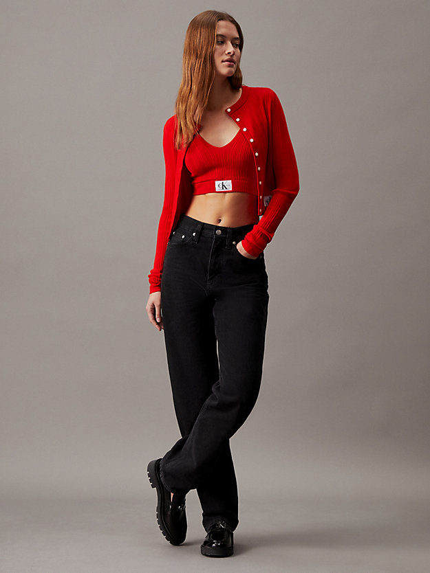 fiery red soft ribbed lyocell cardigan for women calvin klein jeans