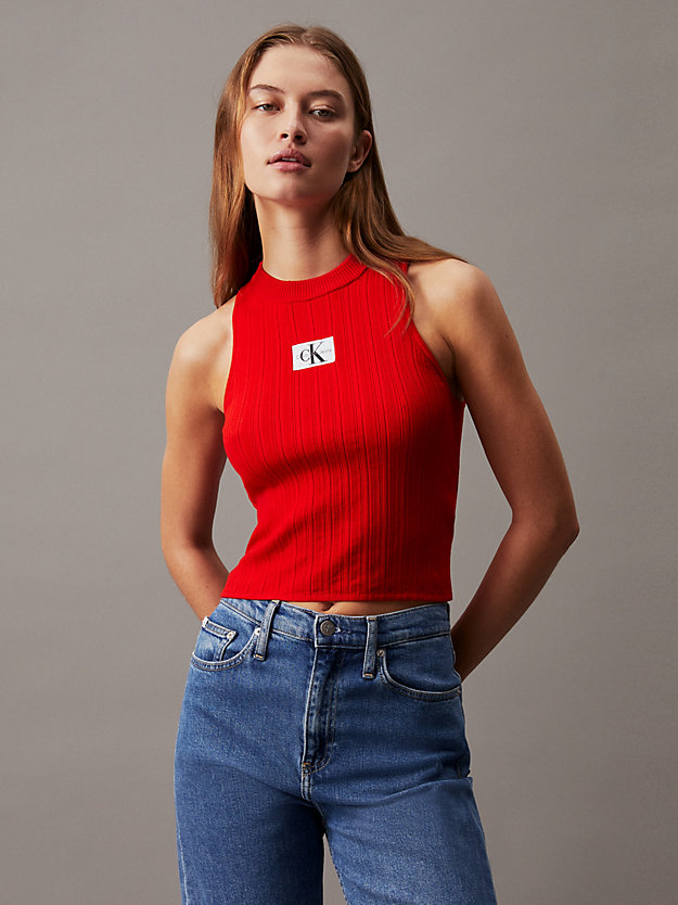 fiery red soft ribbed lyocell tank top for women calvin klein jeans