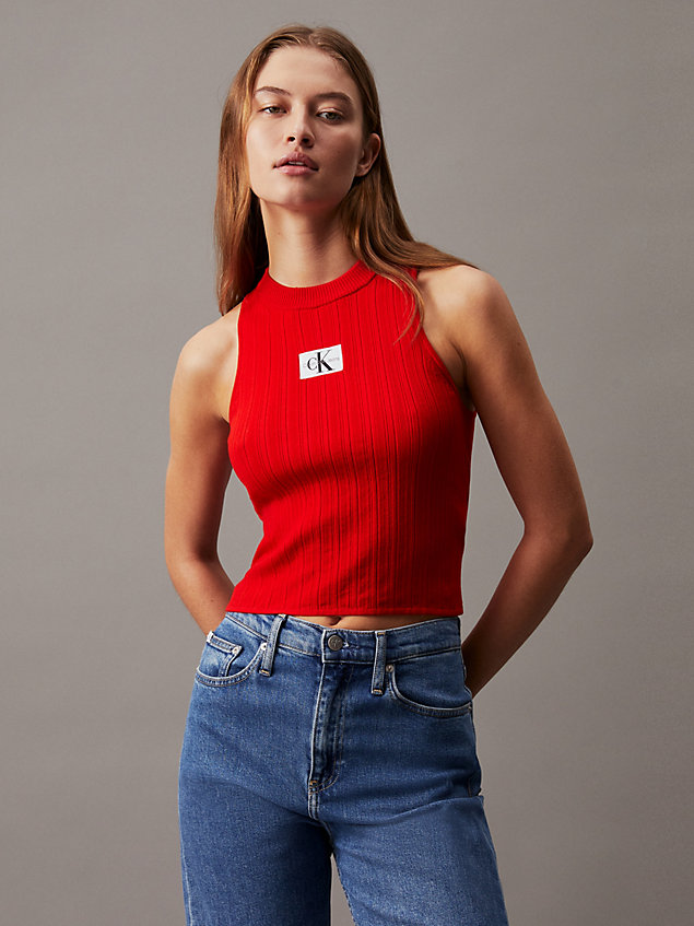 red top bez rękawów z miękkiej ściągaczowej włókniny dla kobiety - calvin klein jeans