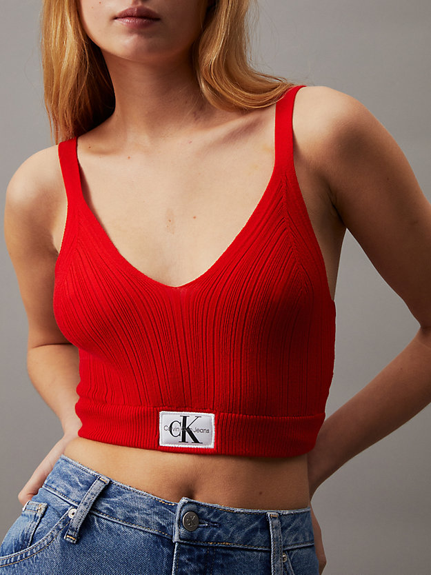fiery red soft ribbed lyocell bralette top for women calvin klein jeans