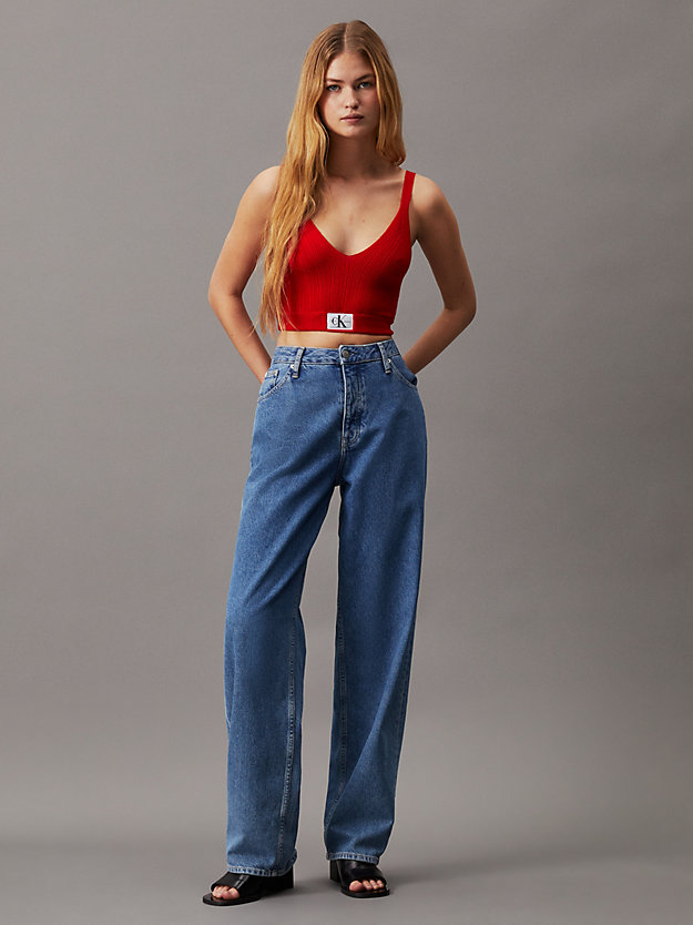 fiery red bralette-top aus weichem geripptem lyocell für damen - calvin klein jeans