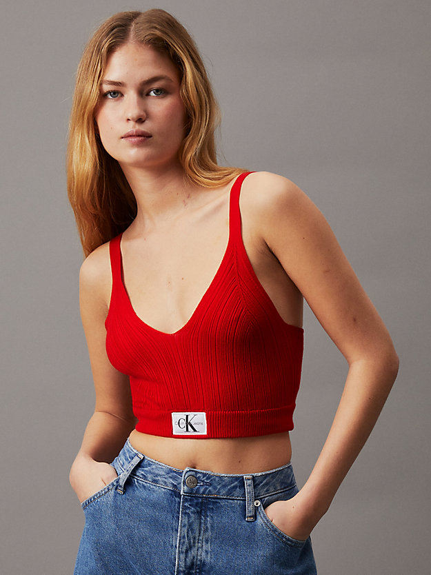fiery red soft ribbed lyocell bralette top for women calvin klein jeans
