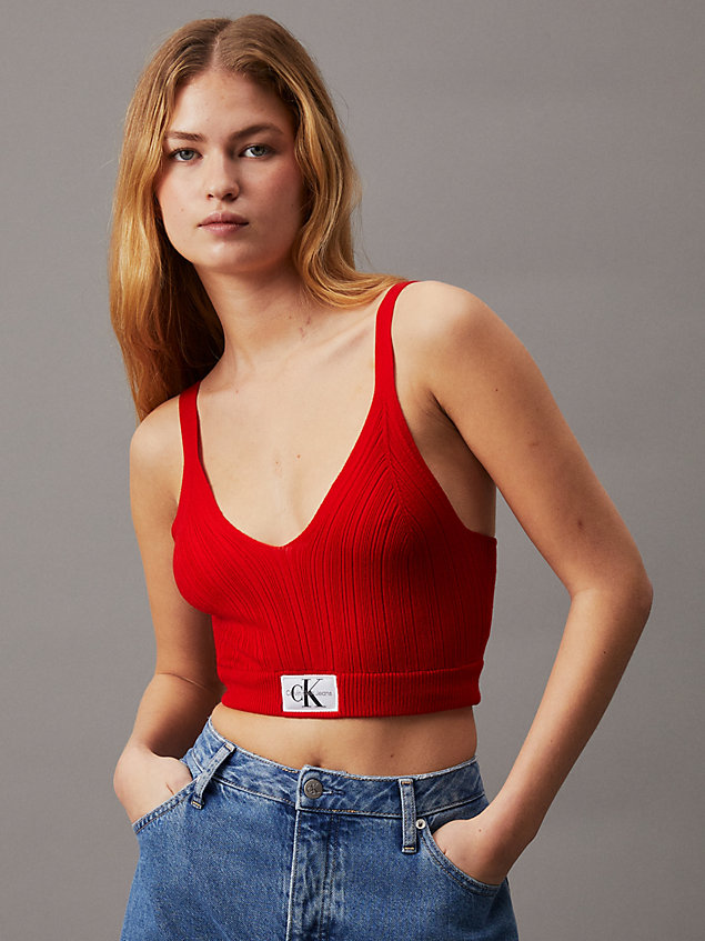 red soft ribbed lyocell bralette top for women calvin klein jeans