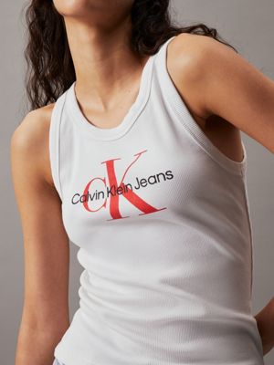 Calvin Klein Women's White Monogram Logo Crewneck Tank Top, Pink