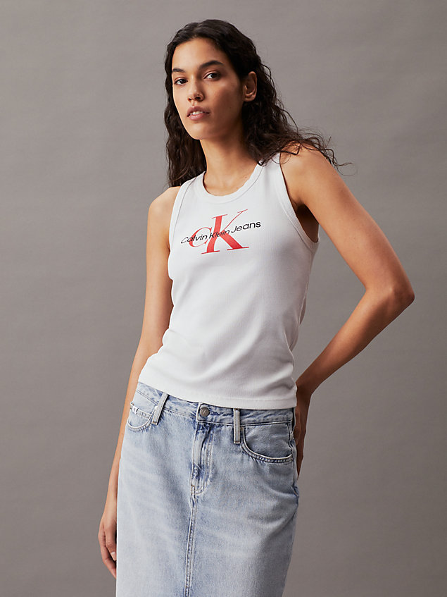 white ribbed cotton monogram tank top for women calvin klein jeans