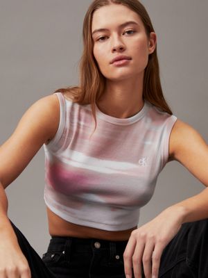 diffused skyscape aop all-over printed cropped top for women calvin klein jeans