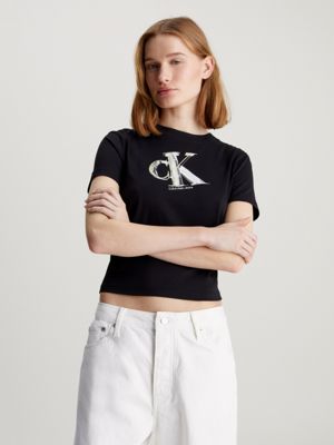 CALVIN KLEIN JEANS - Women's slim T-shirt with logo - Black -  OT-ZW0ZW01192BEH