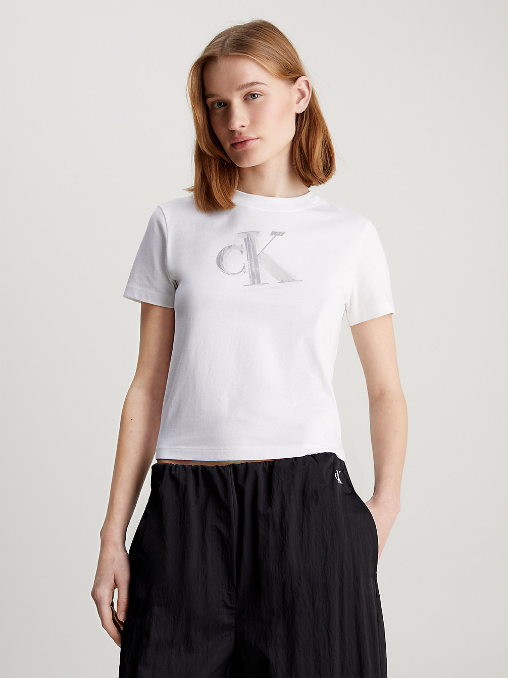 BRIGHT WHITE T-Shirt Court Avec Monogramme undefined Femmes Calvin Klein