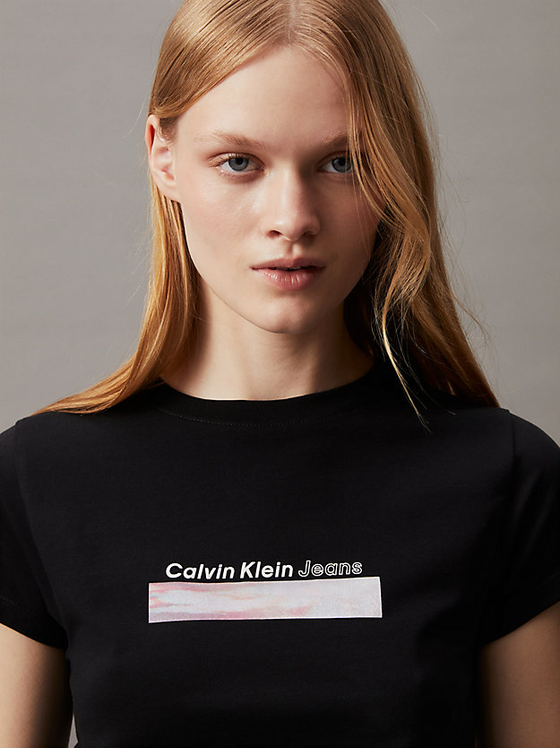 ck black slim cropped logo t-shirt for women calvin klein jeans