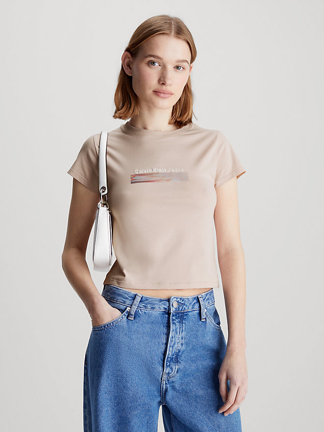 pink schmales, cropped logo-t-shirt für damen - calvin klein jeans