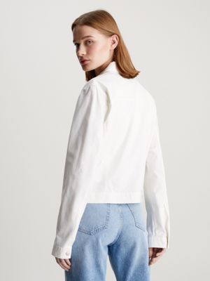 bright white cotton twill zip up jacket for women calvin klein jeans