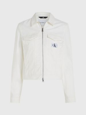 bright white cotton twill zip up jacket for women calvin klein jeans