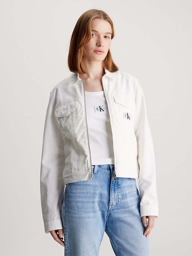 white cotton twill zip up jacket for women calvin klein jeans
