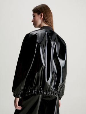 Black high shine padded best sale bomber jacket