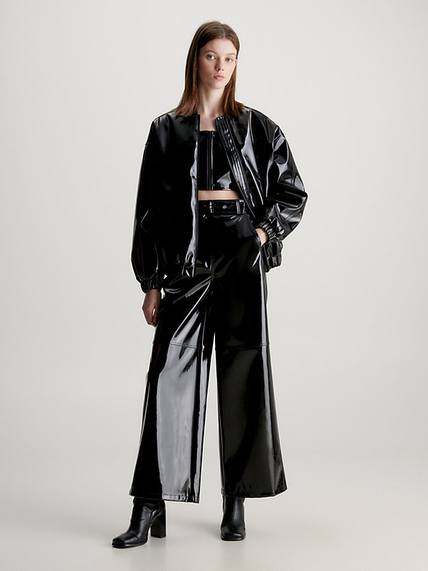 ck black oversized high shine bomber jacket for women calvin klein jeans