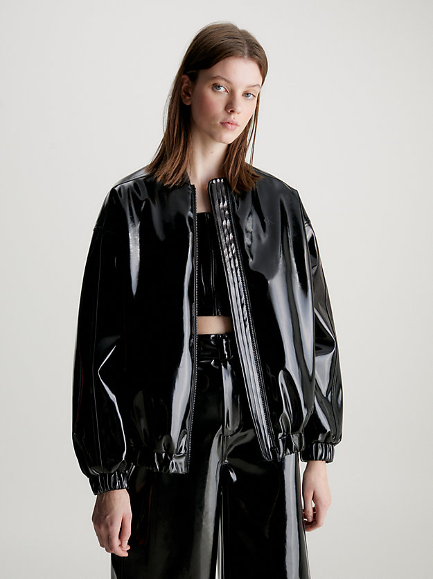 ck black oversized high shine bomber jacket for women calvin klein jeans