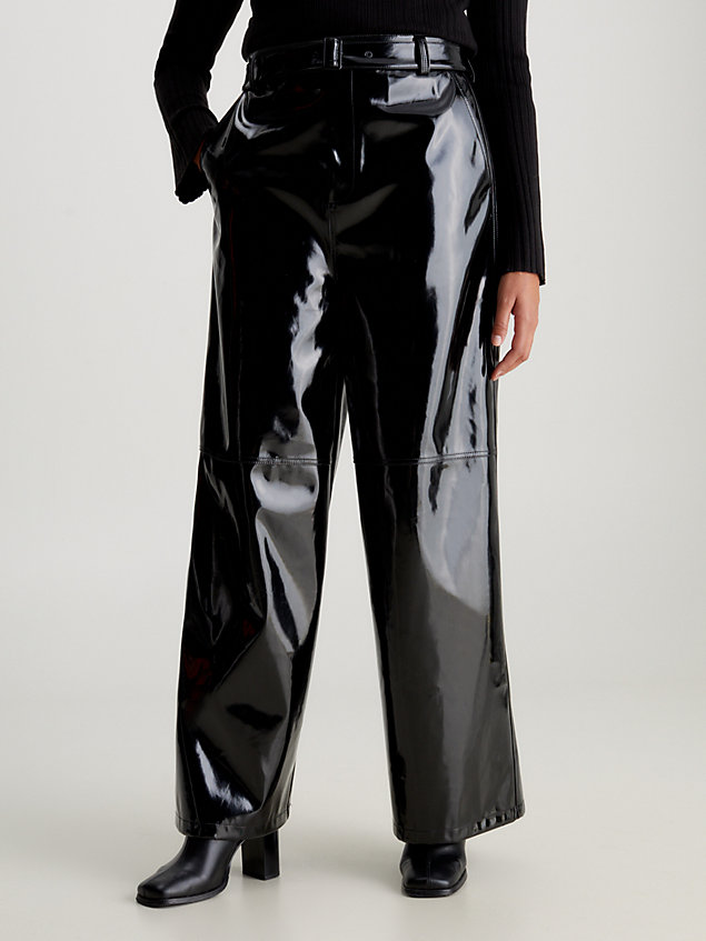 black high shine wide leg trousers for women calvin klein jeans